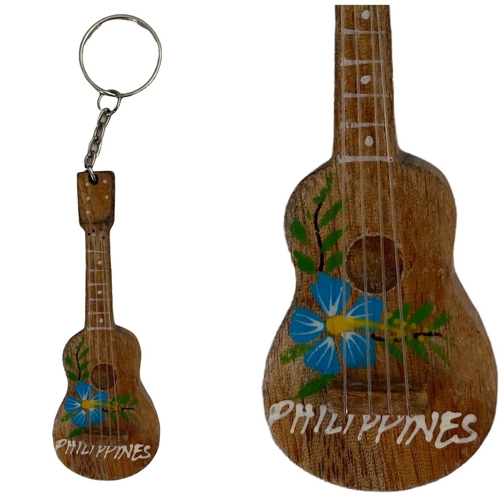 Keychain Souvenir Wooden Guitar Philippines Painted Floral